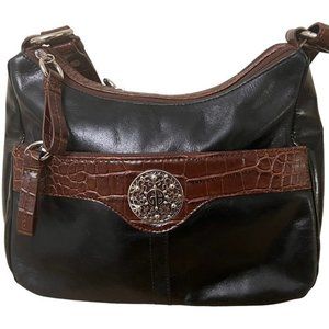 Handbag Purse genuine leather Giani Bernini Black/Brown Croc Trim